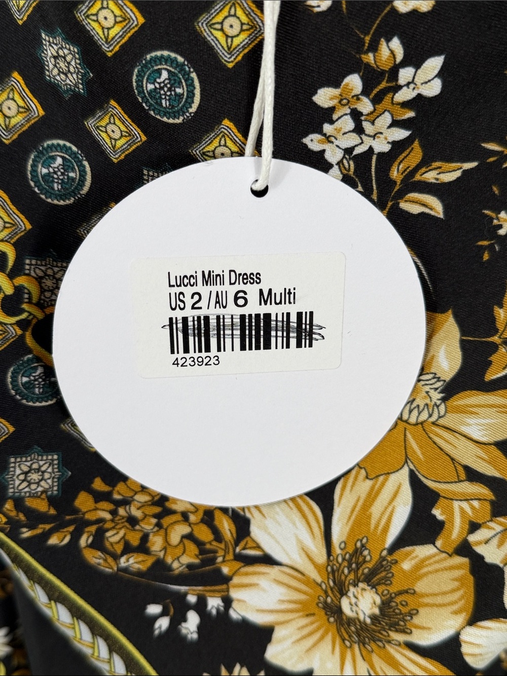 Princess Polly Lucci Mini Black & Gold Floral Chain Print Dress. Size 2. NWT - Picture 6 of 8